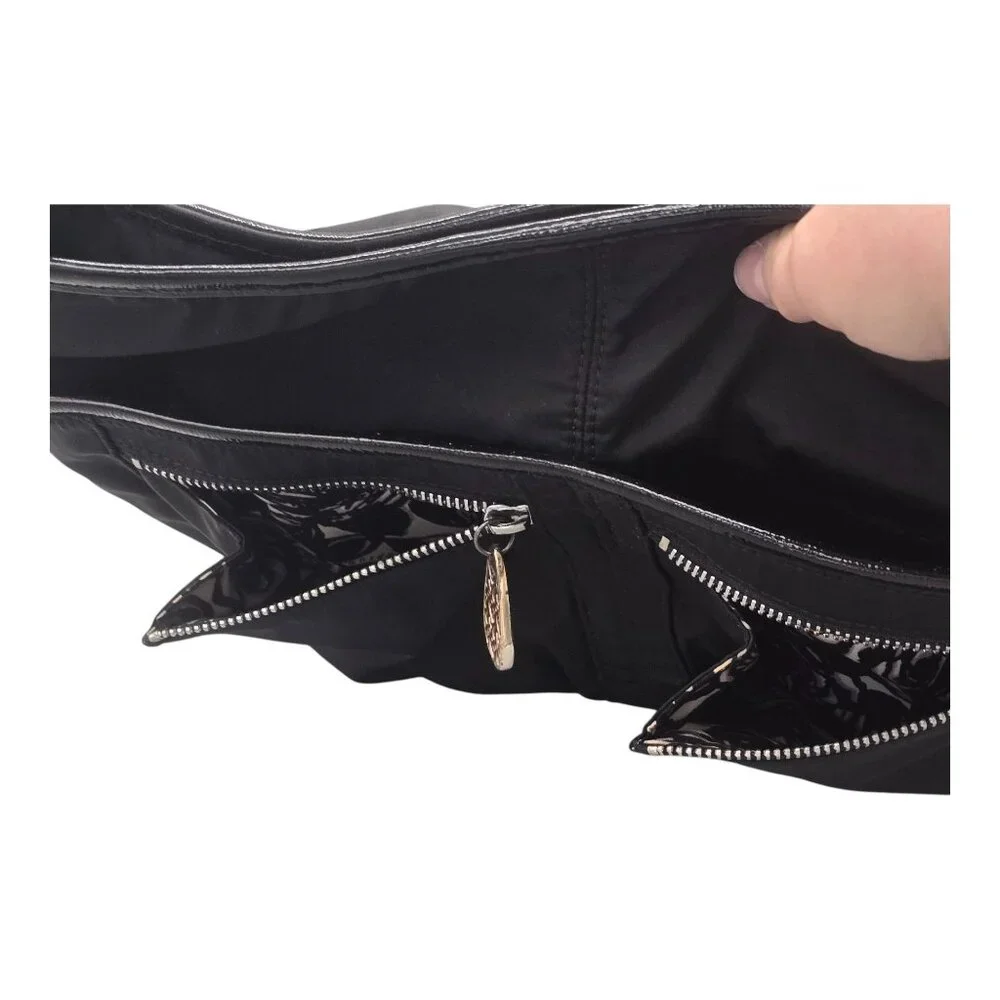 Brighton Purse Black Nylon Patent‎ Leather Trim Hobo Shoulder Bag Braided Strap